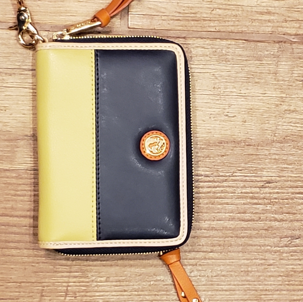 Spartina genuine leather wallet/clutch/wristlet in blue and green